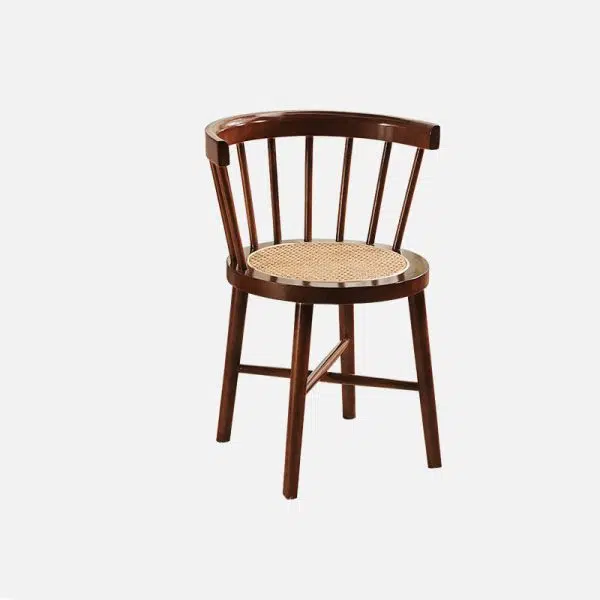 Contemporary Nordic Weaving Rattan Rubber Wood Round Stripe Hollowed Dining Chair Backrest For Dining Room - Image 16