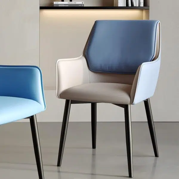 Contemporary Scandinavian Microfiber Leather Carbon Steel Sponge Square Dining Chair Backrest Armrest For Dining Room - Image 2