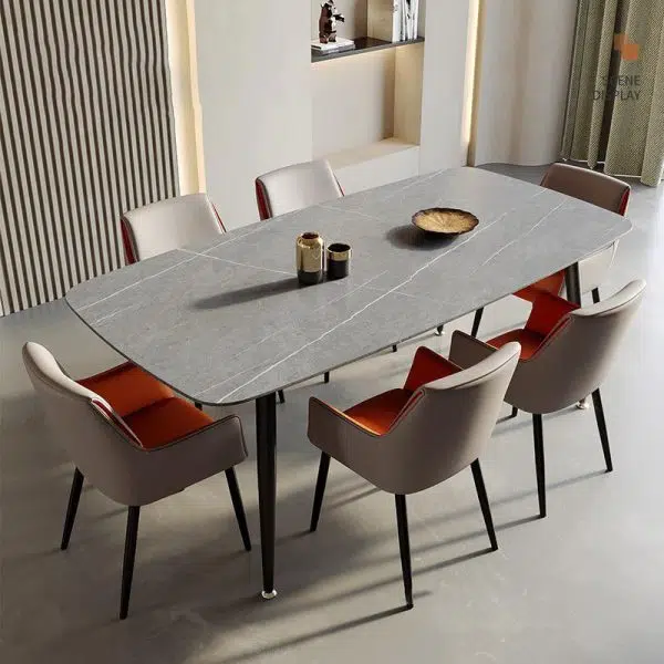 Contemporary Scandinavian Microfiber Leather Carbon Steel Sponge Square Dining Chair Backrest Armrest For Dining Room - Image 3