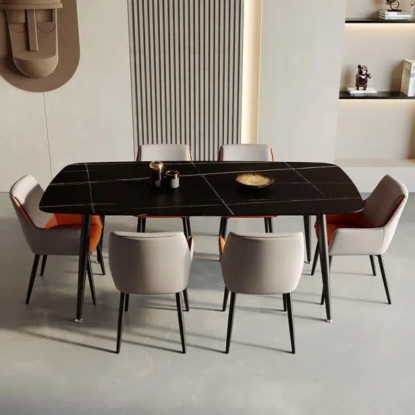 Contemporary Scandinavian Microfiber Leather Carbon Steel Sponge Square Dining Chair Backrest Armrest For Dining Room - Image 5