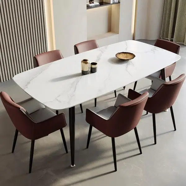 Contemporary Scandinavian Microfiber Leather Carbon Steel Sponge Square Dining Chair Backrest Armrest For Dining Room - Image 4