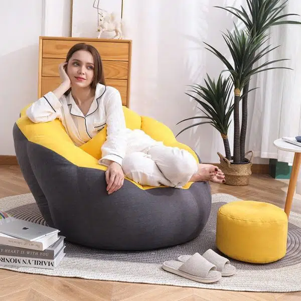 Contemporary Scandinavian Fine Cotton Particle Petal Lazy Round Sofa Footrest For Living Room - Image 17