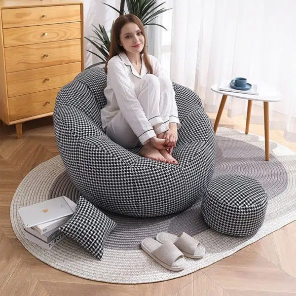 Contemporary Scandinavian Fine Cotton Particle Petal Lazy Round Sofa Footrest For Living Room - Image 14