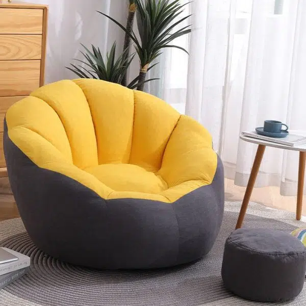 Contemporary Scandinavian Fine Cotton Particle Petal Lazy Round Sofa Footrest For Living Room - Image 2