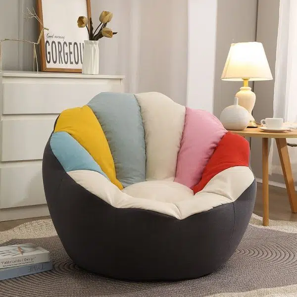 Contemporary Scandinavian Fine Cotton Particle Petal Lazy Round Sofa Footrest For Living Room - Image 22