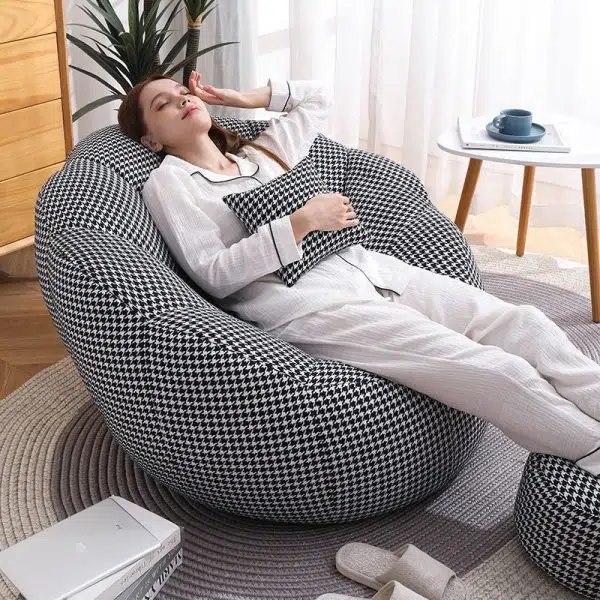 Contemporary Scandinavian Fine Cotton Particle Petal Lazy Round Sofa Footrest For Living Room - Image 18