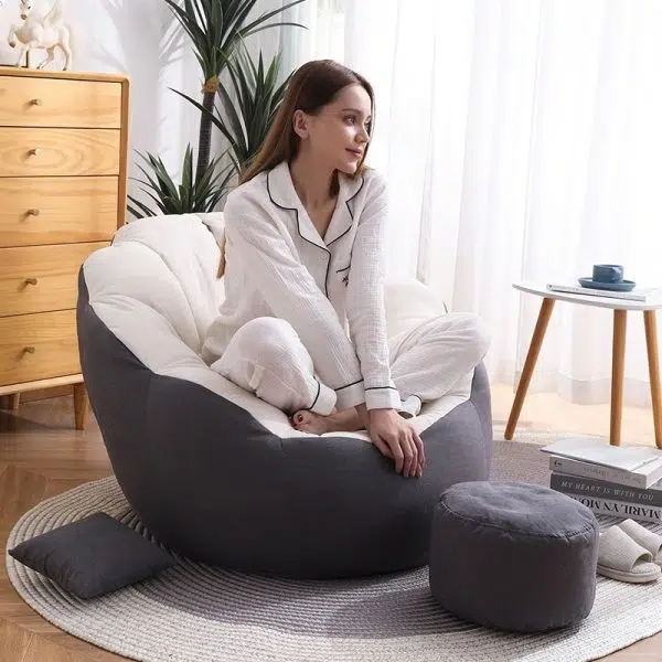 Contemporary Scandinavian Fine Cotton Particle Petal Lazy Round Sofa Footrest For Living Room - Image 20