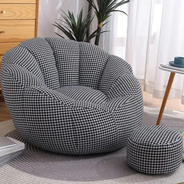 Contemporary Scandinavian Fine Cotton Particle Petal Lazy Round Sofa Footrest For Living Room - Image 3