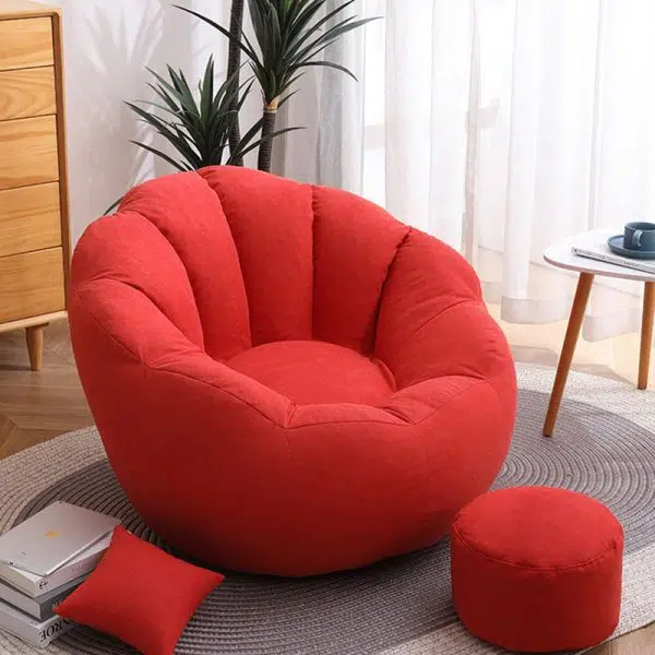 Contemporary Scandinavian Fine Cotton Particle Petal Lazy Round Sofa Footrest For Living Room - Image 4