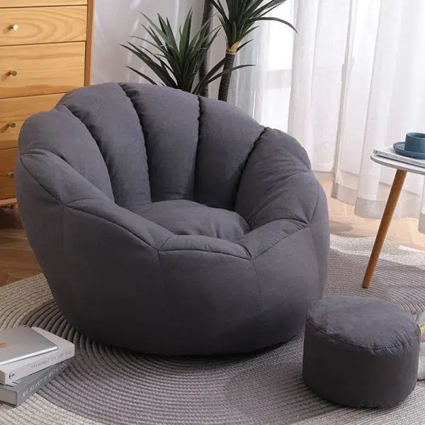 Contemporary Scandinavian Fine Cotton Particle Petal Lazy Round Sofa Footrest For Living Room - Image 6