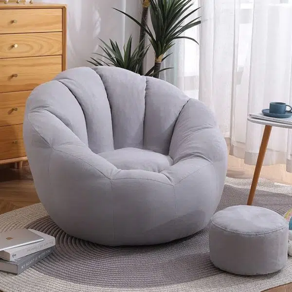 Contemporary Scandinavian Fine Cotton Particle Petal Lazy Round Sofa Footrest For Living Room - Image 7