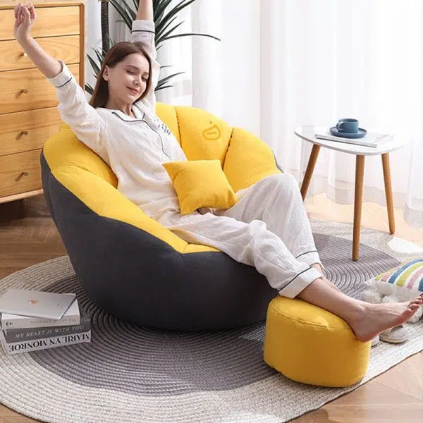Contemporary Scandinavian Fine Cotton Particle Petal Lazy Round Sofa Footrest For Living Room - Image 16