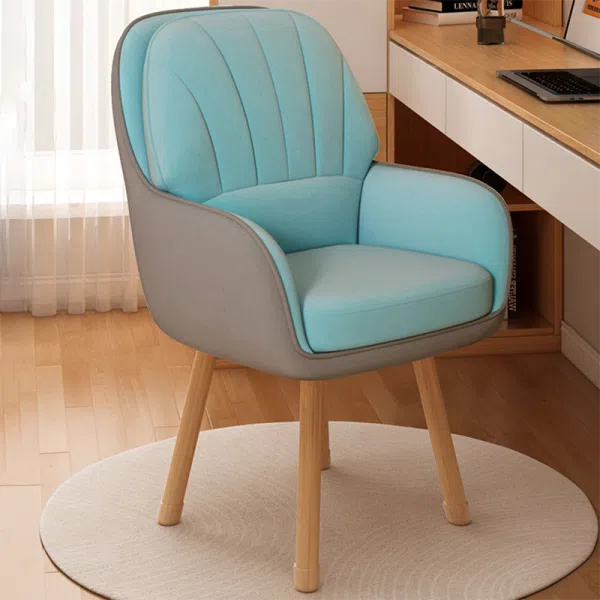 Contemporary Scandinavian Fabric Velvet Latex Wood Square Vanity Stool Backrest Swivel For Bedroom - Image 2