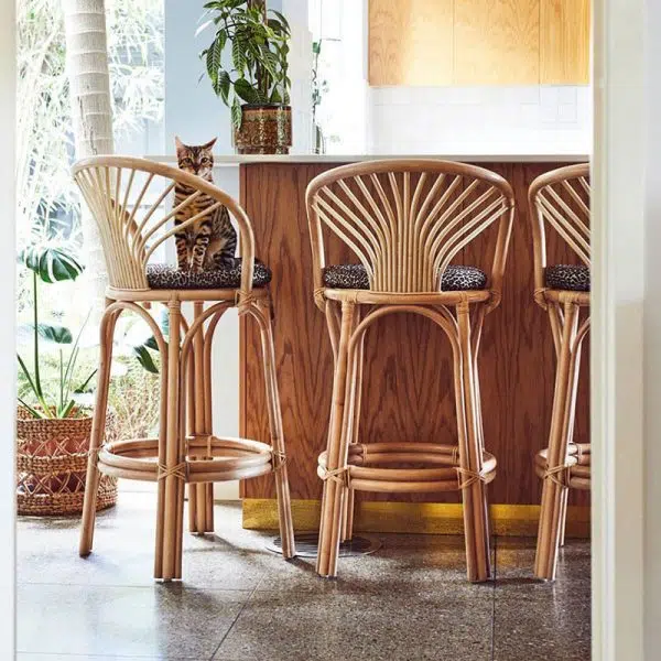 Contemporary Nordic Rattan Curved Backrest Bar Stool For Dining Room - Image 3