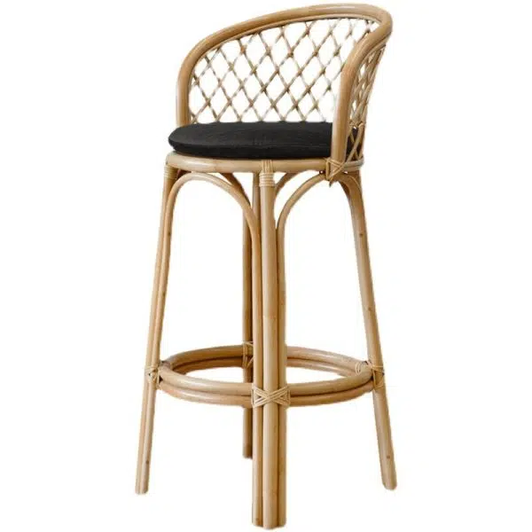 Contemporary Nordic Rattan Curved Backrest Bar Stool For Dining Room - Image 7