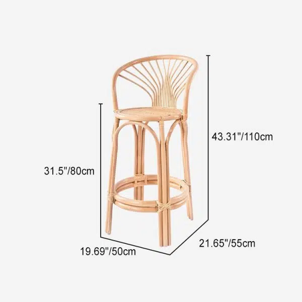 Contemporary Nordic Rattan Curved Backrest Bar Stool For Dining Room - Image 4