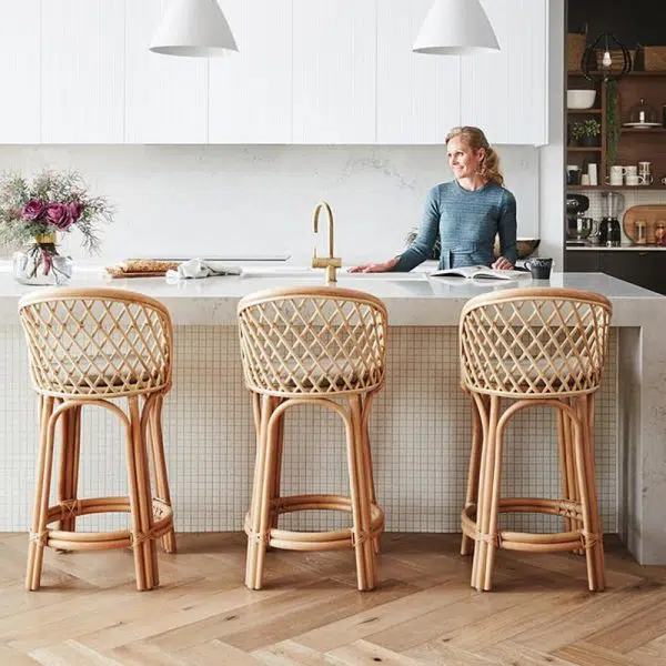 Contemporary Nordic Rattan Curved Backrest Bar Stool For Dining Room - Image 6