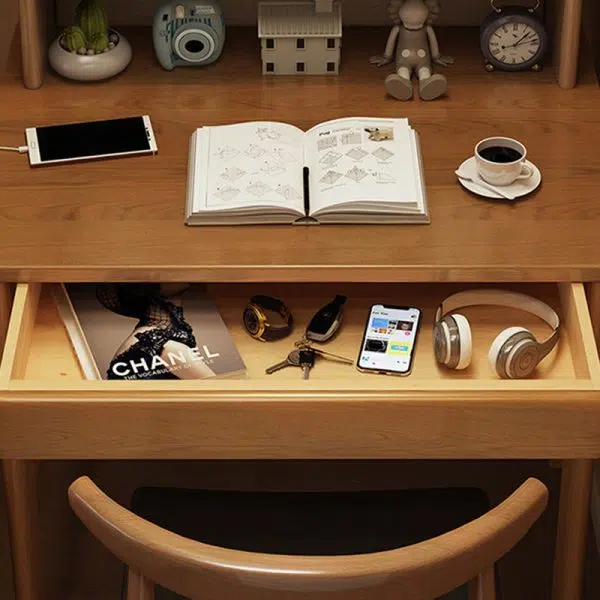 Modern Simplicity Rectangle Solid Wood Rubberwood Desk 1-Drawer For Home Office - Image 8