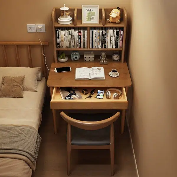 Modern Simplicity Rectangle Solid Wood Rubberwood Desk 1-Drawer For Home Office - Image 2