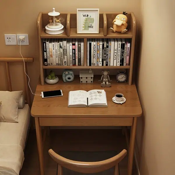 Modern Simplicity Rectangle Solid Wood Rubberwood Desk 1-Drawer For Home Office - Image 3