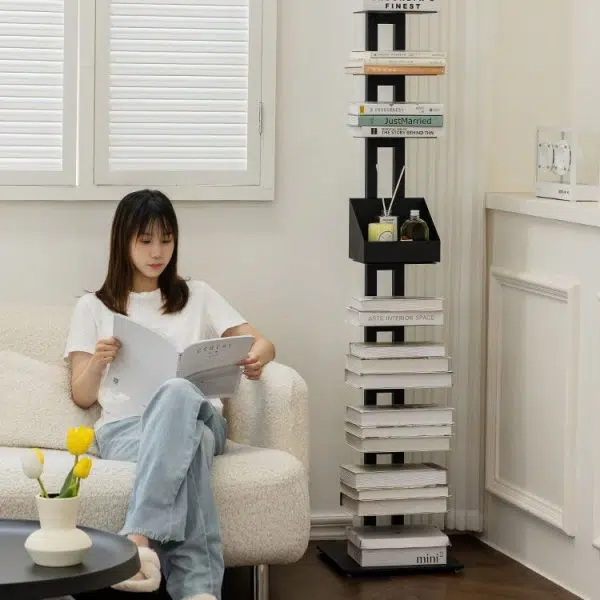 Modern Minimalist Iron Rectangular Bookshelf With 6/8/10 Tiers For Living Room & Home Office - Image 19