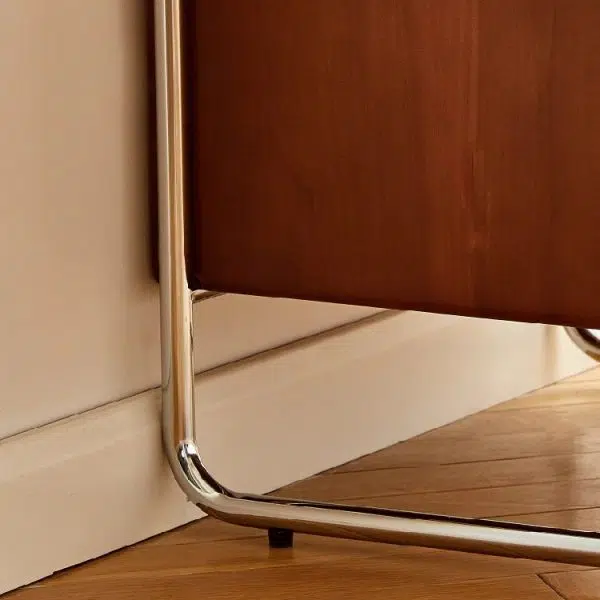 Contemporary Creative Pine Stainless Steel Curved Square Nightstand With 2 Drawers For Bedroom - Image 11