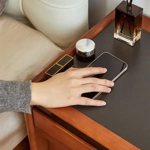 Contemporary Creative Pine Stainless Steel Curved Square Nightstand With 2 Drawers For Bedroom - Image 14