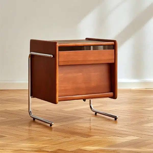 Contemporary Creative Pine Stainless Steel Curved Square Nightstand With 2 Drawers For Bedroom - Image 19