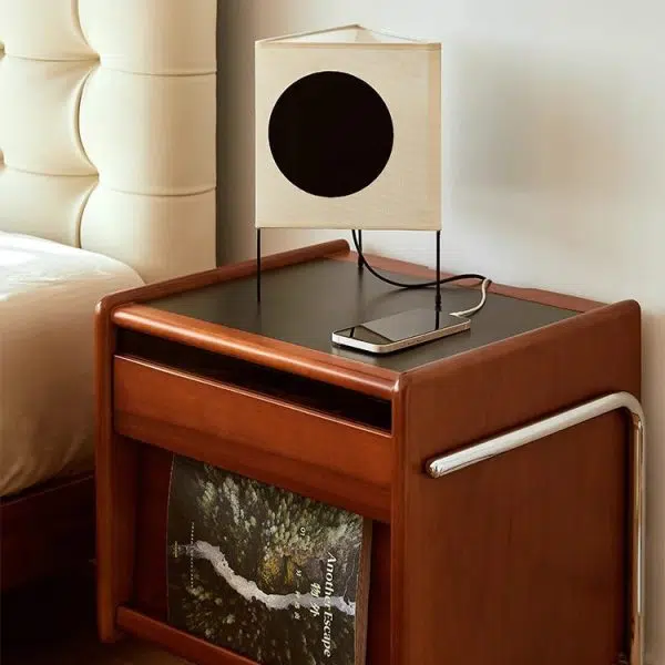 Contemporary Creative Pine Stainless Steel Curved Square Nightstand With 2 Drawers For Bedroom - Image 8