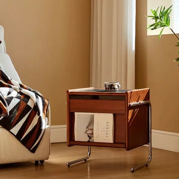 Contemporary Creative Pine Stainless Steel Curved Square Nightstand With 2 Drawers For Bedroom - Image 12