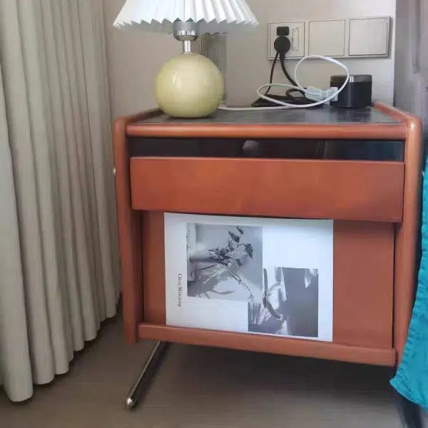 Contemporary Creative Pine Stainless Steel Curved Square Nightstand With 2 Drawers For Bedroom - Image 20