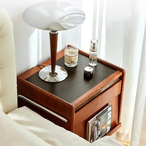 Contemporary Creative Pine Stainless Steel Curved Square Nightstand With 2 Drawers For Bedroom - Image 7