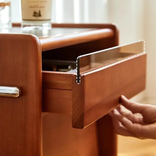 Contemporary Creative Pine Stainless Steel Curved Square Nightstand With 2 Drawers For Bedroom - Image 9