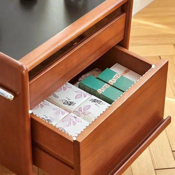 Contemporary Creative Pine Stainless Steel Curved Square Nightstand With 2 Drawers For Bedroom - Image 16