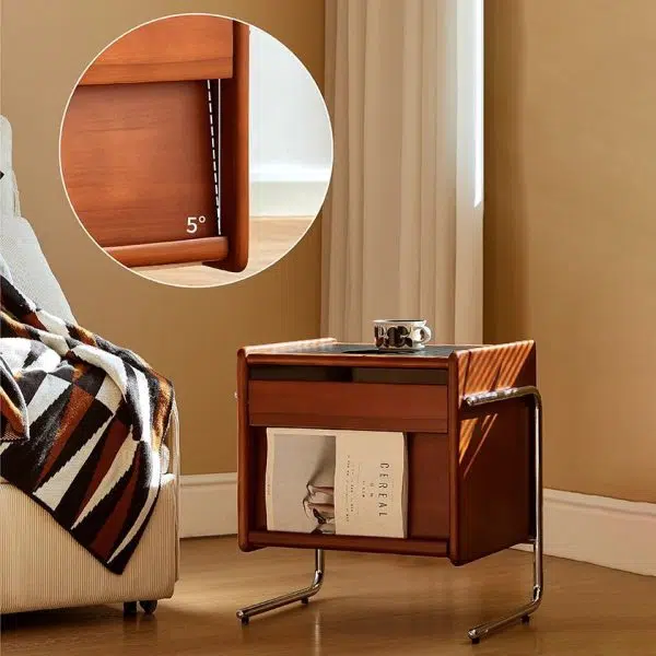 Contemporary Creative Pine Stainless Steel Curved Square Nightstand With 2 Drawers For Bedroom - Image 17