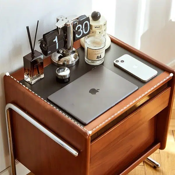 Contemporary Creative Pine Stainless Steel Curved Square Nightstand With 2 Drawers For Bedroom - Image 15