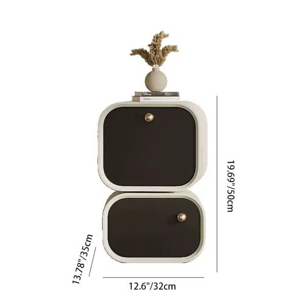 Contemporary Nordic Eco Lacquered High-Density Board Rectangular 2-Drawer Nightstand With Rotating Design For Bedroom - Image 4