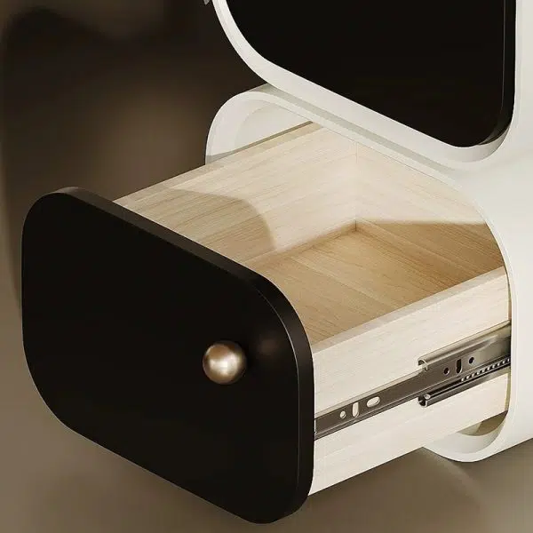 Contemporary Nordic Eco Lacquered High-Density Board Rectangular 2-Drawer Nightstand With Rotating Design For Bedroom - Image 9