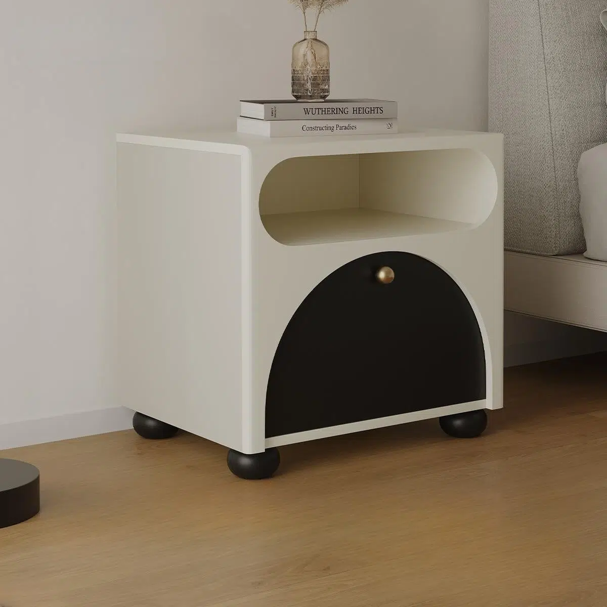 DFM-Table-BM01355-1.jpg Contemporary Nordic Pine Wood Cube Nightstand 1-Drawer Dice Design For Bedroom - Image 1