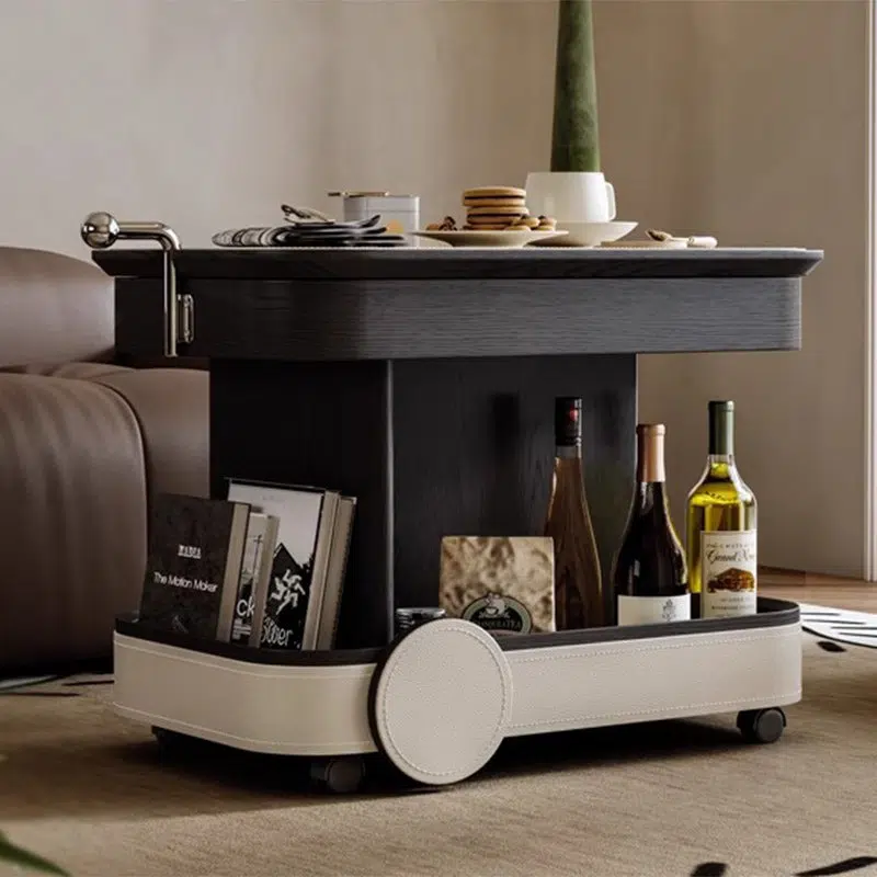 DFM-Table-BM01365-1.jpg Contemporary Nordic Multi-Layer Wood & Saddle Leather Rectangular Side Table With Lift & Swivel Top For Living Room - Image 1