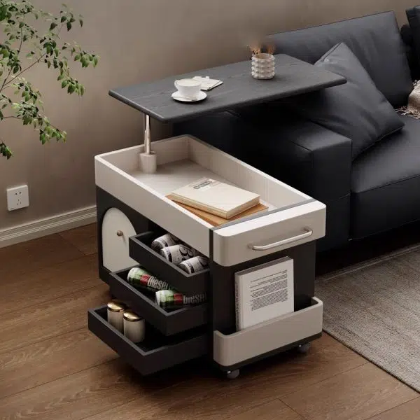 Contemporary Nordic Multi-layer Board & Stainless Steel Rectangular Side Table With Lift Function For Living Room - Image 8