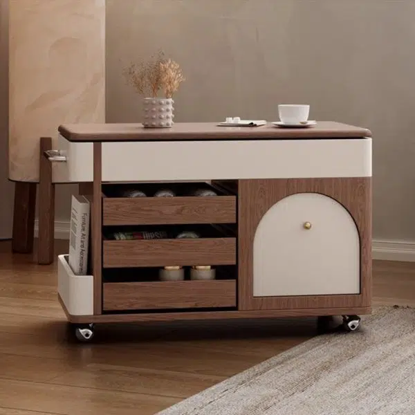 Contemporary Nordic Multi-layer Board & Stainless Steel Rectangular Side Table With Lift Function For Living Room - Image 2