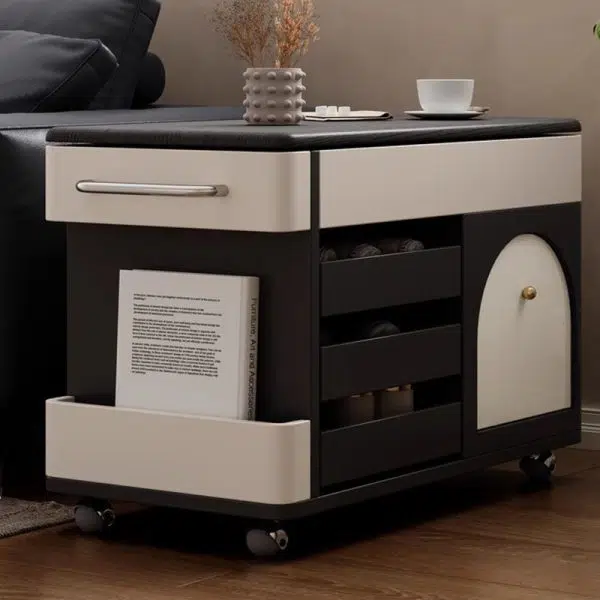 Contemporary Nordic Multi-layer Board & Stainless Steel Rectangular Side Table With Lift Function For Living Room - Image 9