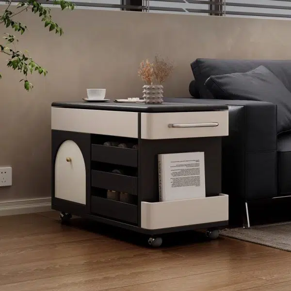 Contemporary Nordic Multi-layer Board & Stainless Steel Rectangular Side Table With Lift Function For Living Room - Image 3