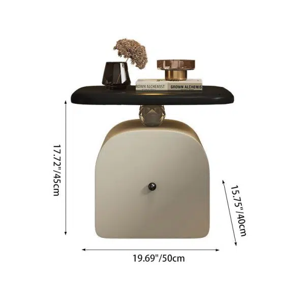 Contemporary Nordic Leather & Wood Curved Nightstand With 1-Drawer For Bedroom - Image 4