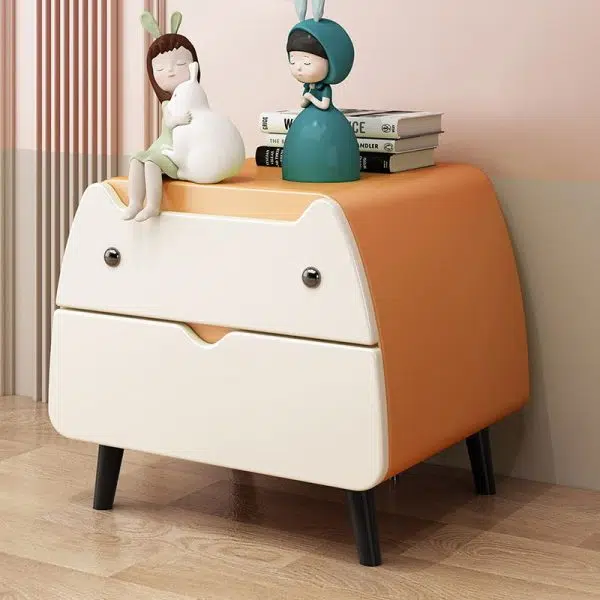 Contemporary Creative Microfiber Leather, Wood & Carbon Steel Cat-Shaped Nightstand With 2-Drawer For Kids' Bedroom - Image 13