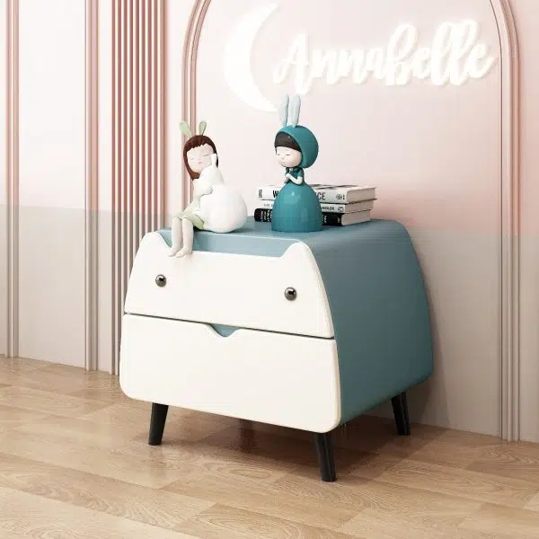 Contemporary Creative Microfiber Leather, Wood & Carbon Steel Cat-Shaped Nightstand With 2-Drawer For Kids' Bedroom - Image 17
