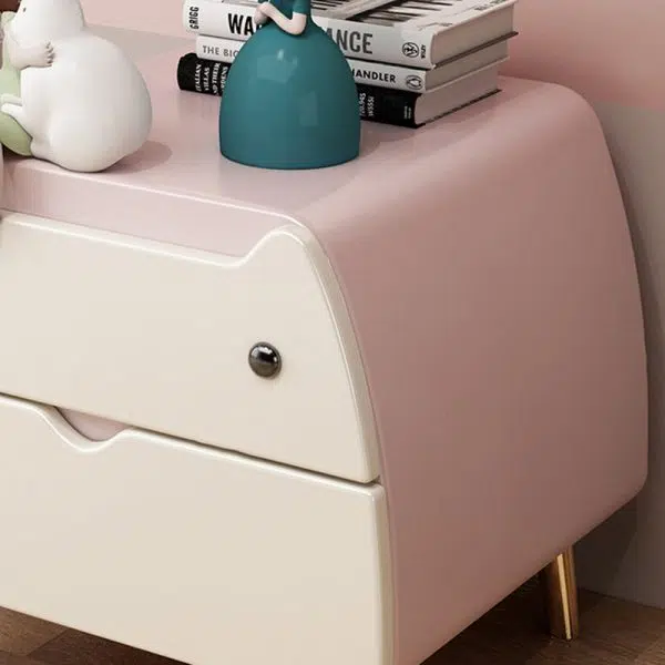 Contemporary Creative Microfiber Leather, Wood & Carbon Steel Cat-Shaped Nightstand With 2-Drawer For Kids' Bedroom - Image 15