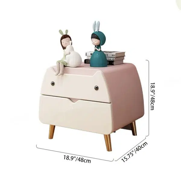 Contemporary Creative Microfiber Leather, Wood & Carbon Steel Cat-Shaped Nightstand With 2-Drawer For Kids' Bedroom - Image 4