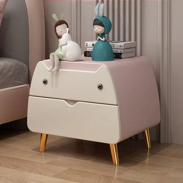 Contemporary Creative Microfiber Leather, Wood & Carbon Steel Cat-Shaped Nightstand With 2-Drawer For Kids' Bedroom - Image 19